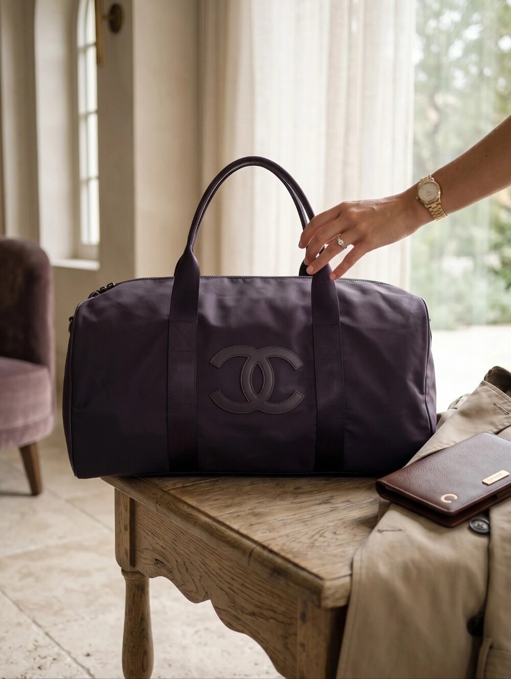 CHANEL Black Duffel with White Or Black CC Emblem - Picture 2 of 10